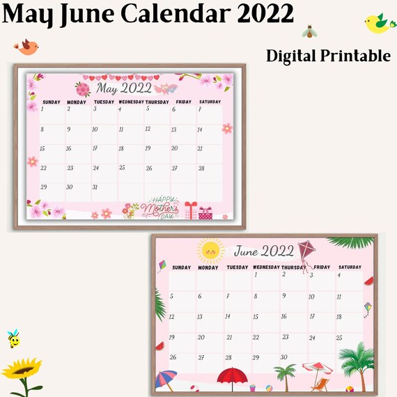 may june 2022 calendar printable a4adorable pink spring etsy israel