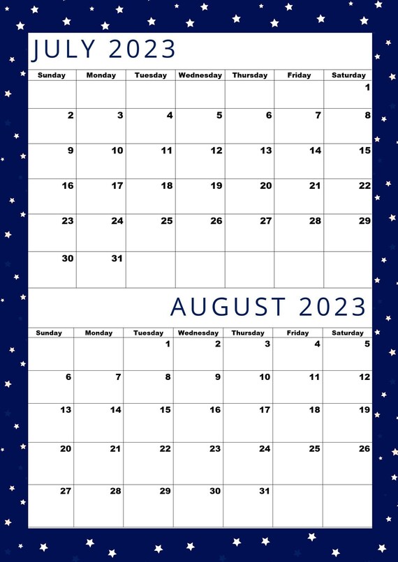 July 2023 Calendaraugust 2023 Printabletwo Month One - Etsy Sweden