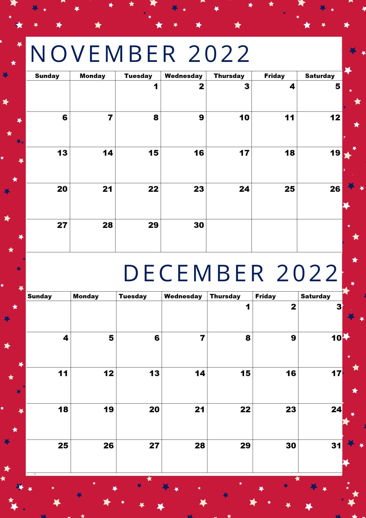 november 2022 calendar december 2022 calendar red monthly etsy israel