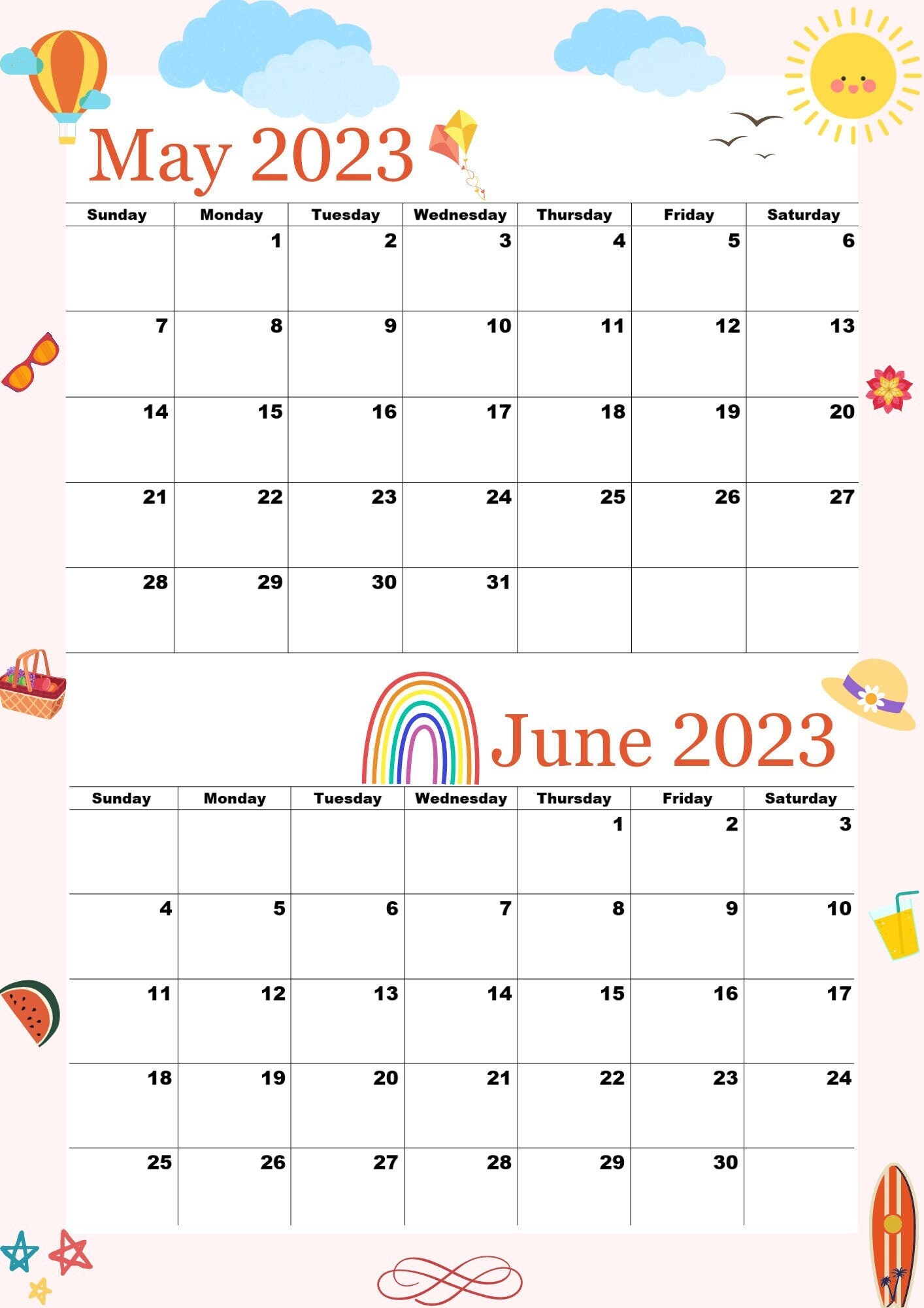 May 2023 Calendarjune 2023 Calendar2023 - Etsy