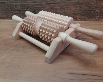 Massageador Corporal de Madeira com Rolo e Suporte, Ferramenta para Drenagem Linfática
