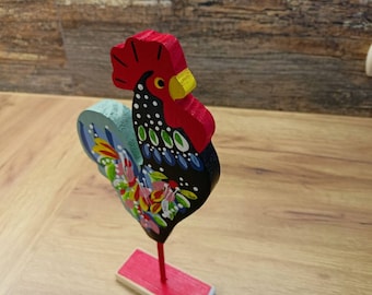Hand-painted folk rooster, wooden
