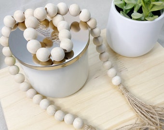Wood Bead Garland | Farmhouse Garland | Wooden Beads | Rustic Wooden Bead | Rustic Home Decor | Garland Tassel