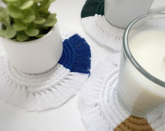 Set 6 Macrame coaster, coffee table decor, plant coaster, candle coaster, farmhouse decor, gift for her, spiral coaster, diffuser coast
