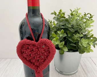 Macrame Heart Wine Accessory | Macrame Heart Wall Hanging | Heart Doorknob Hanger | Valentine's Day Decor | Lovely Macrame Heart Napkin Ring