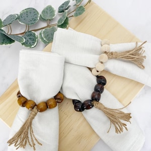 Wood Bead Napkin Ring Set | Wood Napkin Holder | Farmhouse Napkin Ring | Napkin Ring Decor | Napkin Rings Wedding | Kitchen Decor