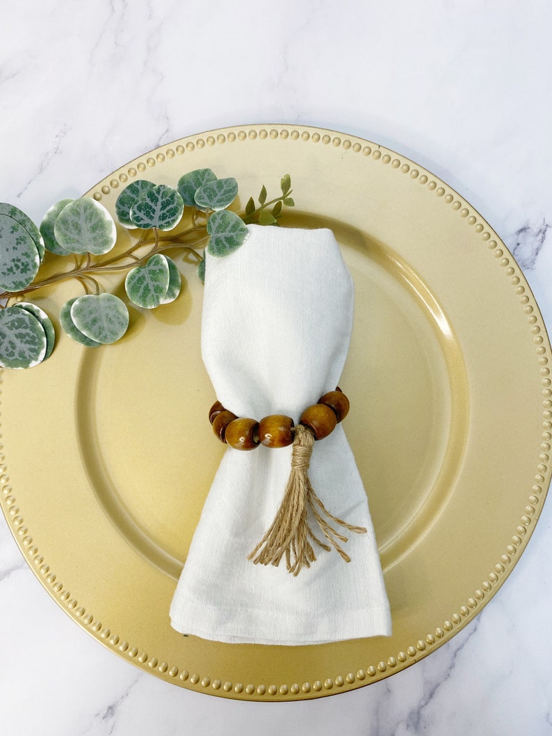 Set Wood Bead Napkin Ring Wood Napkin Holder Farmhouse Etsy