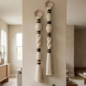Mexican Wall Hanging | Fiber Art Barrel | Modern Boho Wall Decor | Handmade Yarn Wall Hanging | Neutral Macrame Decor | Minimalist Home