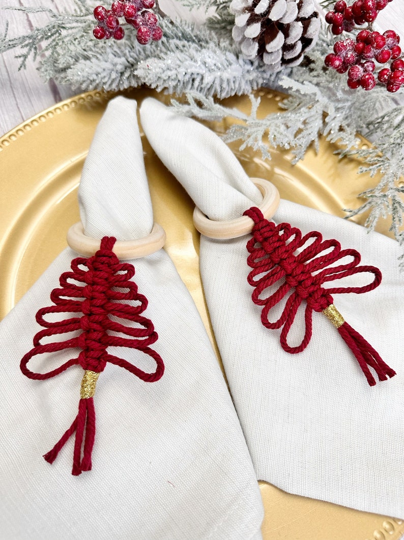 Macrame Christmas Napkin Ring Macrame Christmas tree Etsy España