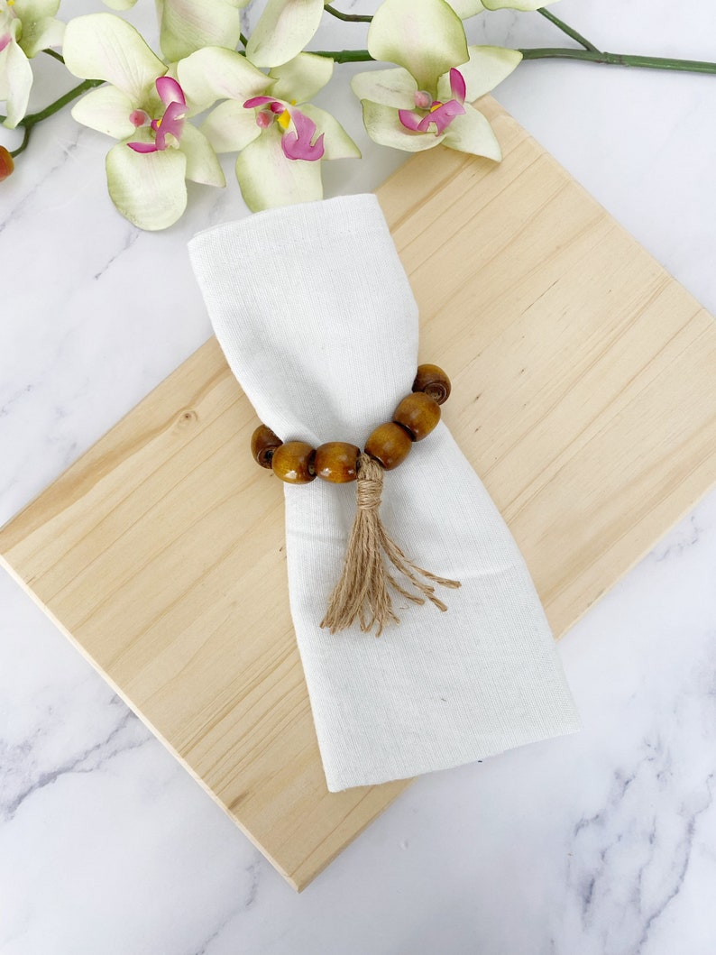 Set Wood Bead Napkin Ring Wood Napkin Holder Farmhouse Etsy