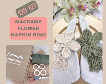 DIY Kit Macrame Flower Napkin Ring , Macrame for beginner, step by step guide, video tutorial, Macrame DIY Kit, Napkin Ring DIY