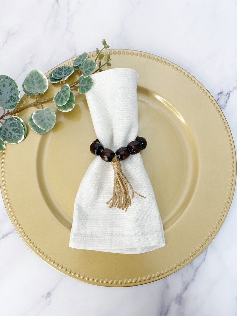 Set Wood Bead Napkin Ring Wood Napkin Holder Farmhouse Etsy