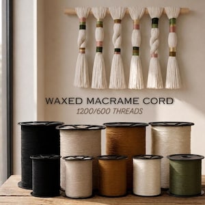 Cordon de macramé ciré 1200/600 fils | Cordon en coton recyclé facile à peigner | Décoration murale mexicaine | Corde de macramé en forme de tonneau | Bobine de 6 kg/3 kg, 55 m