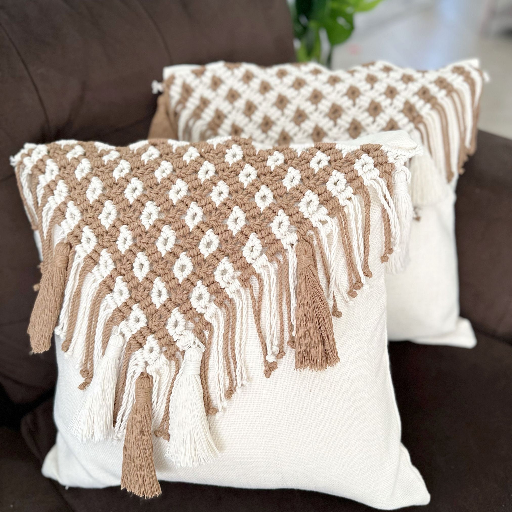 Boho Macramé Pillow Stylish Woven Throw Cushion Case With Tassels