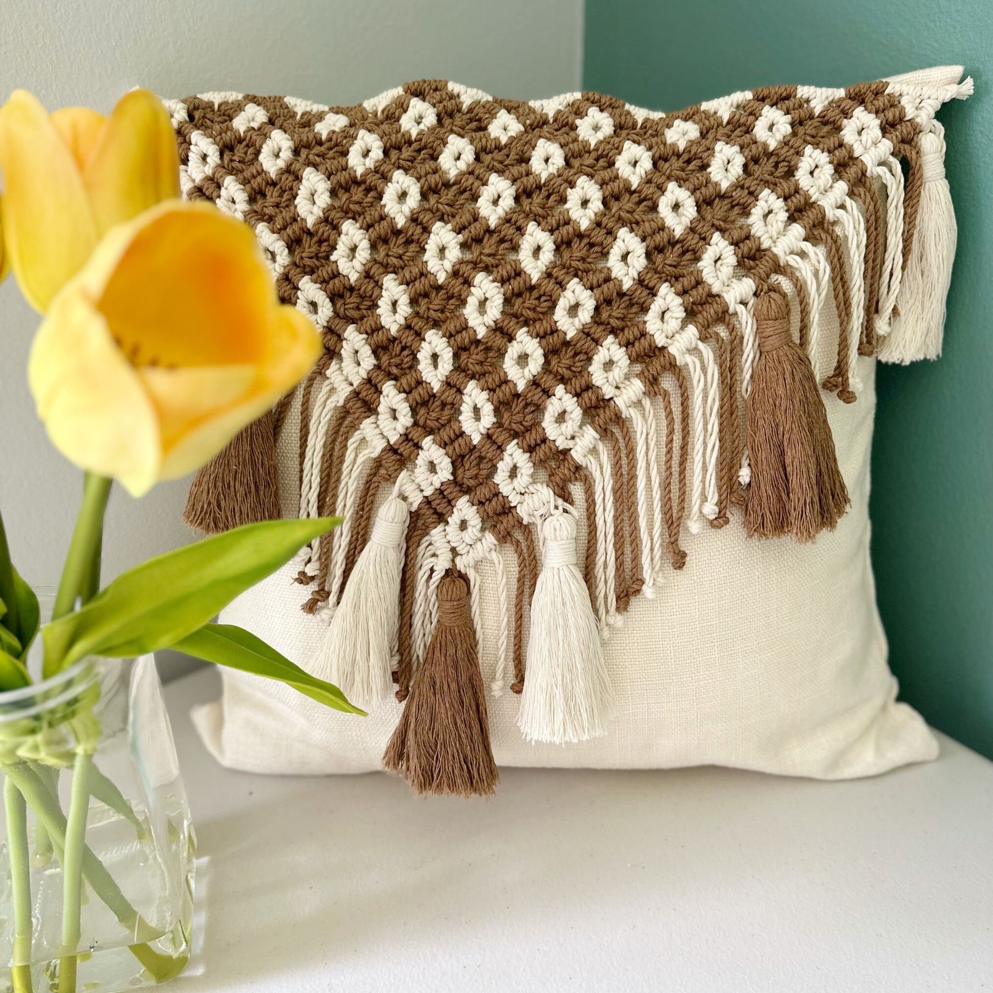 Boho Macramé Pillow Stylish Woven Throw Cushion Case With Tassels
