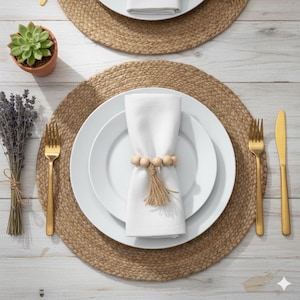 Wood Bead Napkin Ring Set | Wood Napkin Holder | Farmhouse Napkin Ring | Napkin Ring Decor | Napkin Rings Wedding | Kitchen Decor