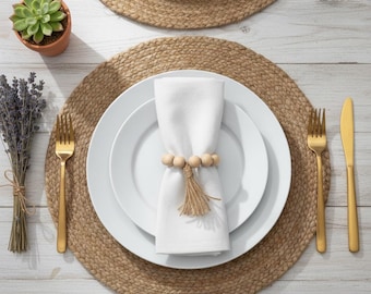Wood Bead Napkin Ring Set | Wood Napkin Holder | Farmhouse Napkin Ring | Napkin Ring Decor | Napkin Rings Wedding | Kitchen Decor
