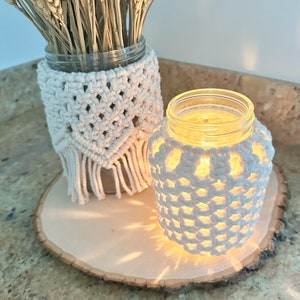 Macrame Mason Jar Cover | Macrame Jar Cover | Macrame Vase | Candle holder cover | Boho Macrame Mason Jar cover| Special gift