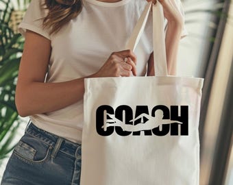 Coach Swim Tote Bag Personalized | Swim Coach Gift | Eat Sleep Swim Repeat Tote | Swimming Coach Appreciation Bag | Custom Name Tote