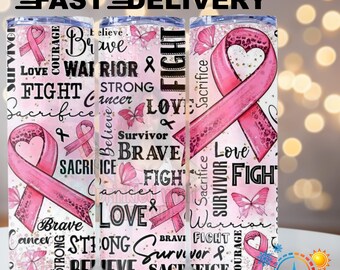 Breast Cancer Awareness Tumbler, Pink Ribbon Survivor Cup, Warrior Support Gift