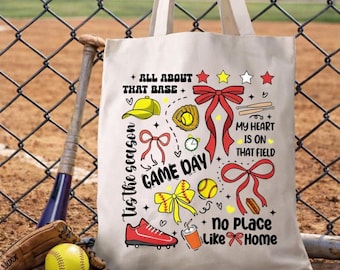 Personalized Softball Mom Tote Bag, Game Day Canvas Bag, Sports Mama Gift