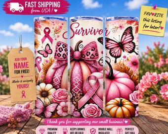 Breast Cancer Survivor Tumbler, Pink Ribbon Awareness Cup, Personalized Survivor Gift, Breast Cancer Support Tumbler