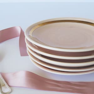 Cake plate in blush pink. porcelain dessert plate. small dessert plate in pink. pink and gold dessert plate