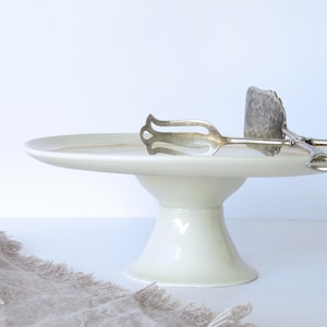 porcelain cake stand. handmade white and gold cake stand, afternoon tea cake stand.