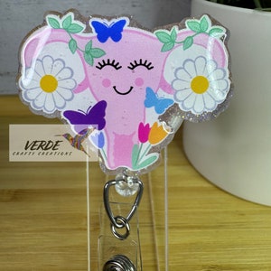 Floral Uterus Badge Reel, Uterus Badge Reel, Gynecologist Badge Reel, Cute Badge Reel, Nursing Badge Reel, Retractable ID Holder
