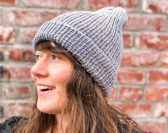 Handmade Merino Wool Beanie: Sustainable Knit Winter Stocking Hat - Hadrosaur Hat