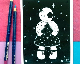 Art Print Illustration - 5x7 Moon Girl Painting Print