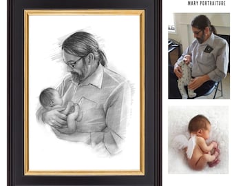 Add deceased family, Hand Drawn Charcoal Portrait, for loved ones, Memorial Gift (Combining different pictures together)