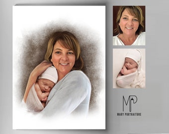 Dla niej, Kolorowy portret na zamówienie (Łączenie różnych zdjęć, Scalanie zdjęć bliskich, Prezent na pamiątkę) rysowany ręcznie