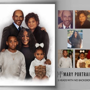 Benutzerdefiniertes farbiges Porträt Kombinieren verschiedener Bilder, Zusammenführen von Fotos von geliebten Menschen, Erinnerungsgeschenk handgezeichnet No Background