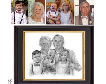 Pencil Drawing from your photo, Custom Charcoal Portrait for loved ones, Combining different pictures together, Special Gift