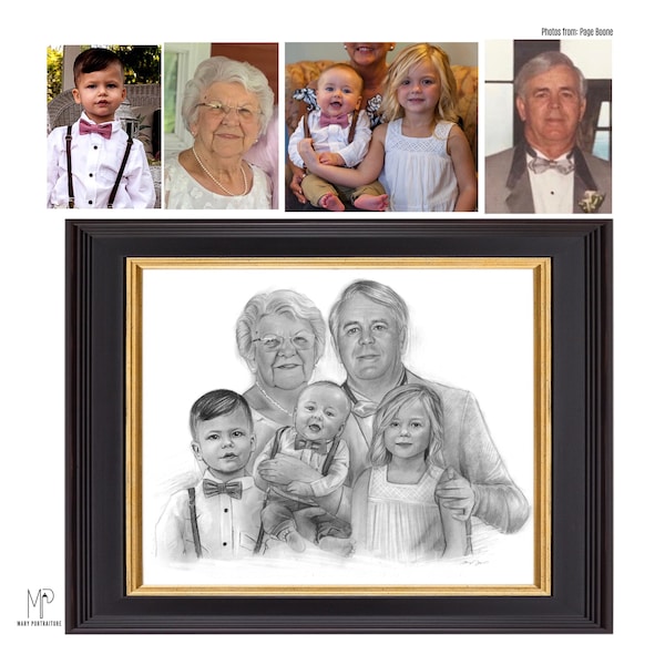 Bleistift-Zeichnung von Ihrem Foto, individuelles Kohle-Portrait für geliebte Menschen, Kombination verschiedener Bilder zusammen, besonderes Geschenk