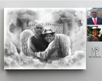 Personalisiertes KohlePortrait (Verschiedene Bilder zusammen kombinieren, Fotos von Lieben zusammenfügen, Erinnerungsgeschenk) handgezeichnet