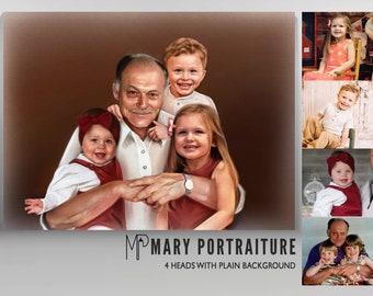 Custom Colored Portrait (Combining different pictures together, Merging photos of loved ones, Memorial Gift) hand-drawn