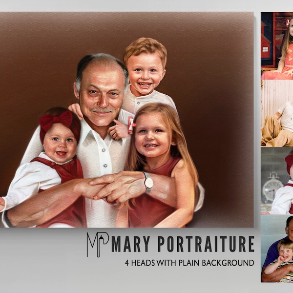 Custom Colored Portrait (Combining different pictures together, Merging photos of loved ones, Memorial Gift) hand-drawn