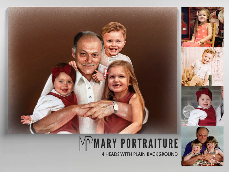 Custom Colored Portrait (Combining different pictures together, Merging photos of loved ones, Memorial Gift) hand-drawn