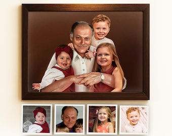 Retrato personalizado a color (Combinación de diferentes fotografías, fusión de fotos de seres queridos, regalo conmemorativo) dibujado a mano