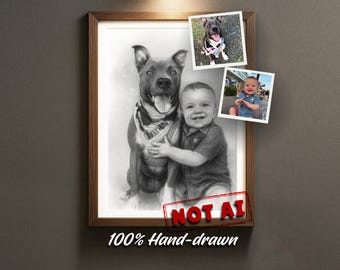 Niestandardowy portret rodzinny z wielu zdjęć • Rysowany ręcznie (nie sztuczna inteligencja) • Ultrarealistyczny rysunek cyfrowy • Prezent świąteczny • Połącz 2–15 osób