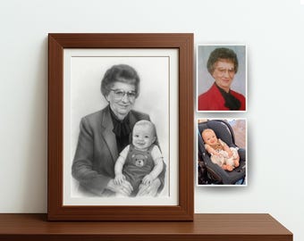 Spersonalizowany rysunek ołówkiem ze zdjęć • Połączenie portretów rodzinnych • Połączenie wielu zdjęć w jedno • Prezent pamiątkowy • Ręcznie rysowana sztuka cyfrowa
