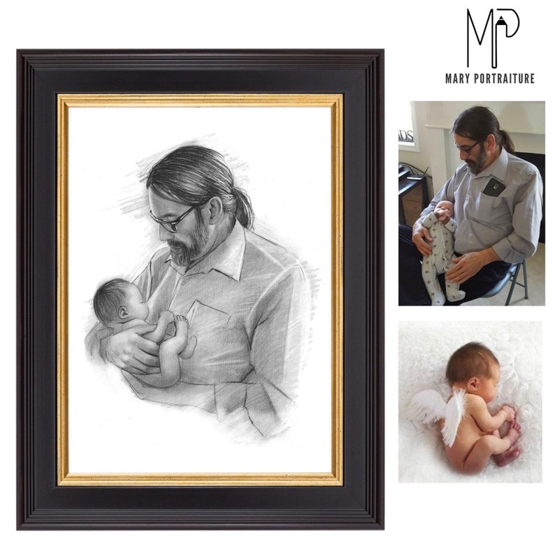 Add deceased family, Hand Drawn Charcoal Portrait, for loved ones, Memorial Gift (Combining different pictures together)