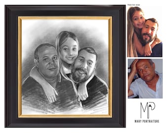 Hand Drawn Charcoal Portrait, for loved ones, Special Gift (Combining different pictures together)