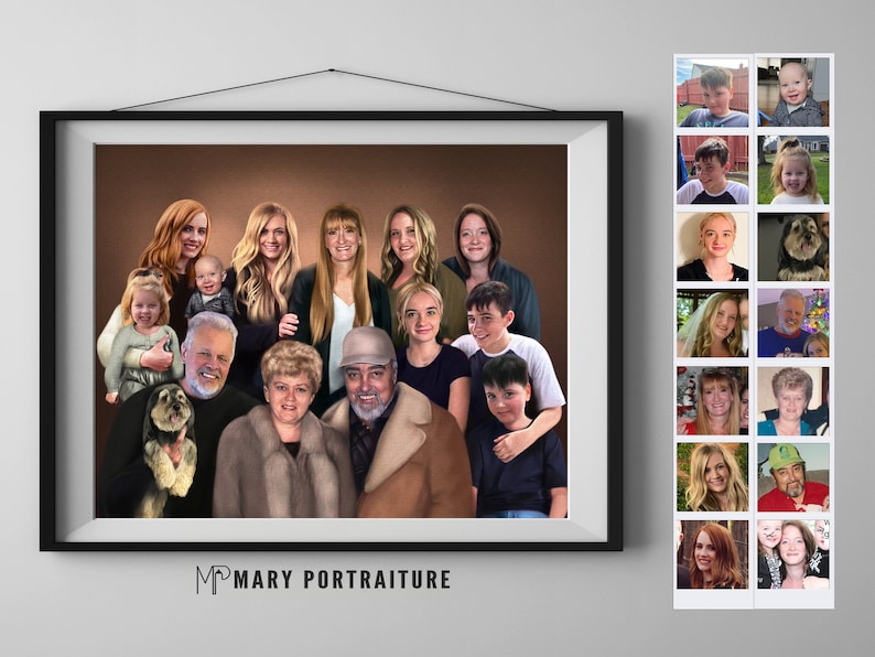 Benutzerdefiniertes farbiges Porträt Kombinieren verschiedener Bilder, Zusammenführen von Fotos von geliebten Menschen, Erinnerungsgeschenk handgezeichnet Bild 5