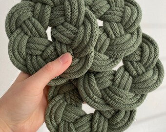 Handmade Chunky Macrame Coasters, 100% Recycled Cotton, Various Colours, Beige, Mustard, Green, Rainbow, Grey (9mm) Free Delivery