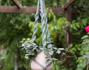 Handmade macrame plant hanger - Medium/Laurel, recycled cotton cord