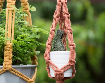 Small Handmade Macrame Plant Hanger - Various colours, recycled cotton cord