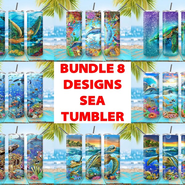 Bundle 8 Designs Sea Creatures Tumbler For Sublimation, Sea Animals Tumbler, Underwater Tumbler Ocean 20oz Skinny Straight Tumbler PNG File